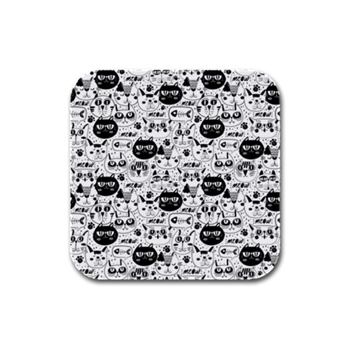 Cute Cat Faces Pattern Rubber Square Coaster (4 pack) 