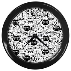 Cute Cat Faces Pattern Wall Clock (black) by TastefulDesigns