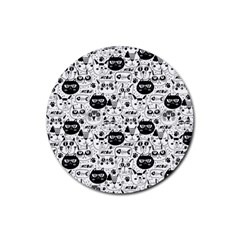 Cute Cat Faces Pattern Rubber Coaster (round)  by TastefulDesigns