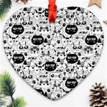 Cute Cat Faces Pattern Heart Ornament (Two Sides) Front