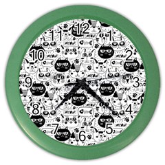 Cute Cat Faces Pattern Color Wall Clock by TastefulDesigns