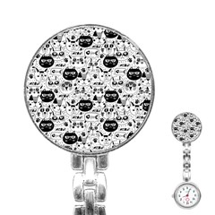 Cute Cat Faces Pattern Stainless Steel Nurses Watch by TastefulDesigns