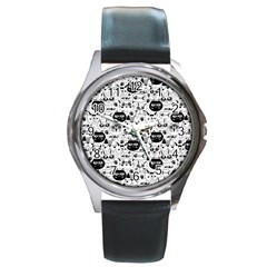 Cute Cat Faces Pattern Round Metal Watch by TastefulDesigns