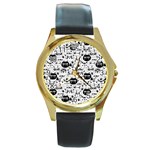 Cute Cat Faces Pattern Round Gold Metal Watch Front