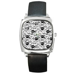 Cute Cat Faces Pattern Square Metal Watch by TastefulDesigns