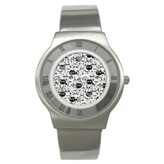 Cute Cat Faces Pattern Stainless Steel Watch by TastefulDesigns