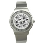 Cute Cat Faces Pattern Stainless Steel Watch Front