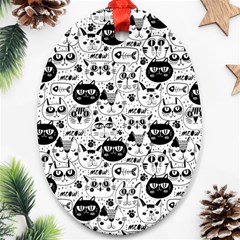 Cute Cat Faces Pattern Oval Ornament (two Sides)