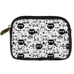 Cute Cat Faces Pattern Digital Camera Leather Case by TastefulDesigns