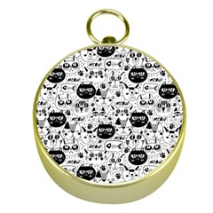 Cute Cat Faces Pattern Gold Compasses by TastefulDesigns