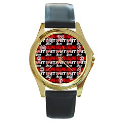 Just Killing It - Silly Toilet Stool Rocket Man Round Gold Metal Watch by DinzDas