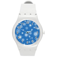 Winter Time And Snow Chaos Round Plastic Sport Watch (m) by DinzDas