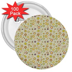 Abstract Flowers And Circle 3  Buttons (100 Pack)  by DinzDas