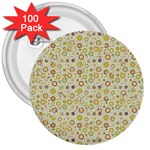 Abstract Flowers And Circle 3  Buttons (100 pack)  Front