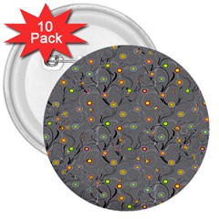 Abstract Flowers And Circle 3  Buttons (10 Pack)  by DinzDas