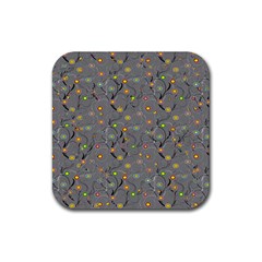 Abstract Flowers And Circle Rubber Coaster (square)  by DinzDas