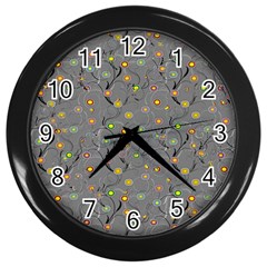 Abstract Flowers And Circle Wall Clock (black) by DinzDas