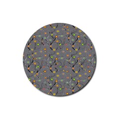 Abstract Flowers And Circle Rubber Round Coaster (4 Pack)  by DinzDas