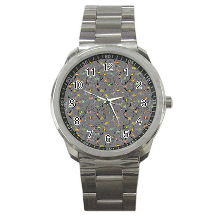 Abstract Flowers And Circle Sport Metal Watch