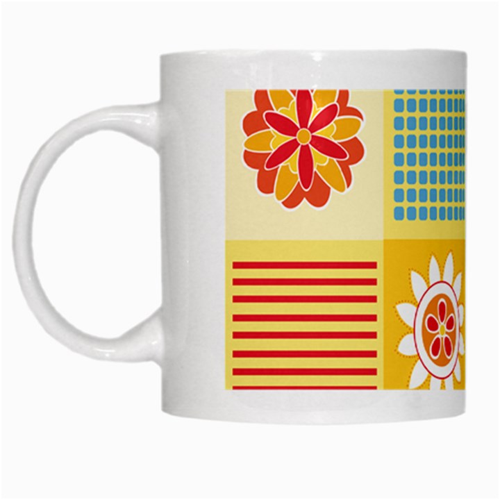 Abstract Flowers And Circle White Mugs