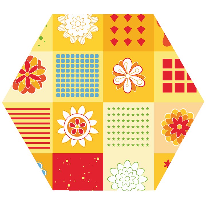 Abstract Flowers And Circle Wooden Puzzle Hexagon