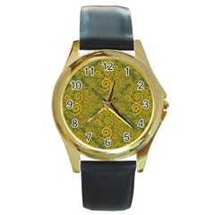 Abstract Flowers And Circle Round Gold Metal Watch by DinzDas