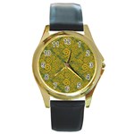 Abstract Flowers And Circle Round Gold Metal Watch Front