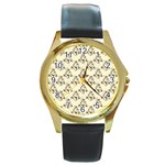 Abstract Flowers And Circle Round Gold Metal Watch Front