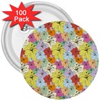 Abstract Flowers And Circle 3  Buttons (100 pack)  Front