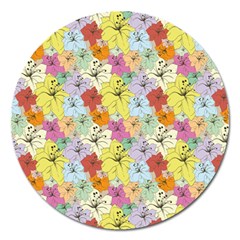 Abstract Flowers And Circle Magnet 5  (round) by DinzDas