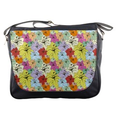 Abstract Flowers And Circle Messenger Bag by DinzDas