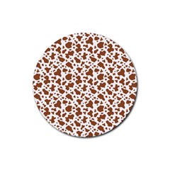 Animal Skin - Brown Cows Are Funny And Brown And White Rubber Coaster (round)  by DinzDas