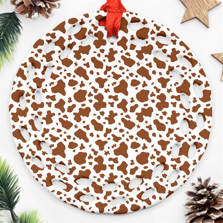 Animal Skin - Brown Cows Are Funny And Brown And White Round Filigree Ornament (Two Sides)