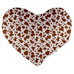 Animal Skin - Brown Cows Are Funny And Brown And White Large 19  Premium Flano Heart Shape Cushions by DinzDas