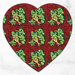 Monster Party - Hot Sexy Monster Demon With Ugly Little Monsters Jigsaw Puzzle (heart) by DinzDas