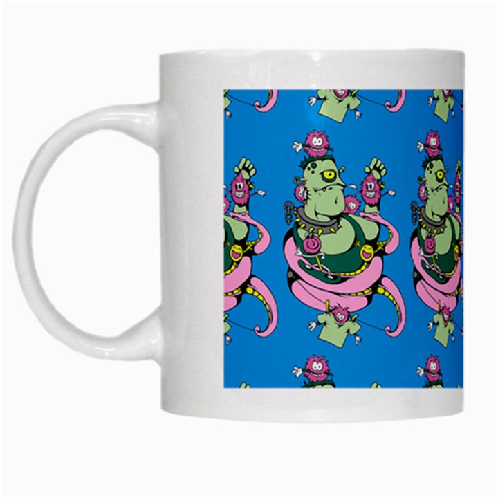 Monster And Cute Monsters Fight With Snake And Cyclops White Mugs