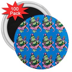 Monster And Cute Monsters Fight With Snake And Cyclops 3  Magnets (100 Pack) by DinzDas