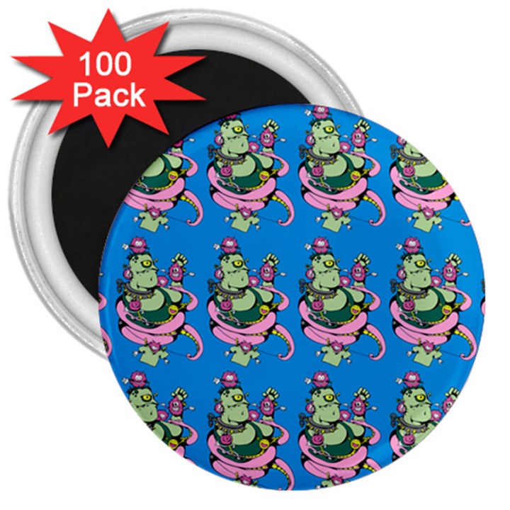 Monster And Cute Monsters Fight With Snake And Cyclops 3  Magnets (100 pack)