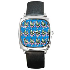 Monster And Cute Monsters Fight With Snake And Cyclops Square Metal Watch by DinzDas