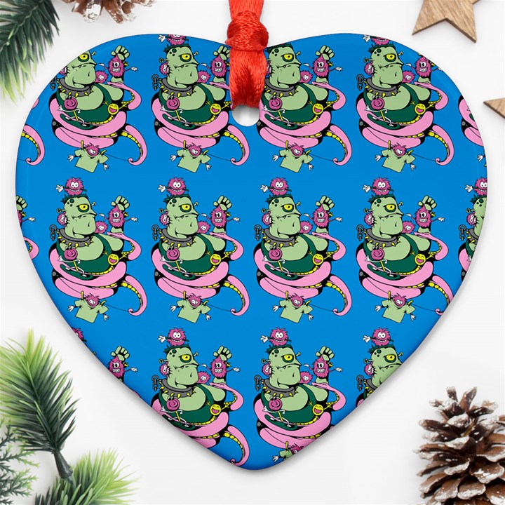 Monster And Cute Monsters Fight With Snake And Cyclops Heart Ornament (Two Sides)