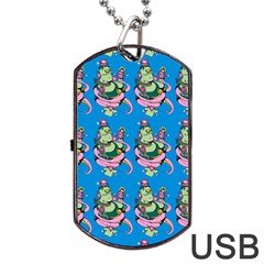 Monster And Cute Monsters Fight With Snake And Cyclops Dog Tag Usb Flash (two Sides) by DinzDas