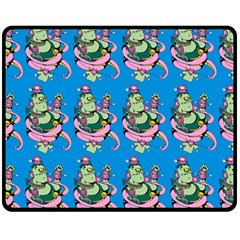 Monster And Cute Monsters Fight With Snake And Cyclops Double Sided Fleece Blanket (medium)  by DinzDas