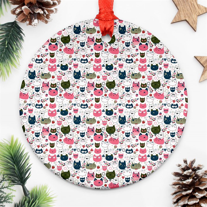 Adorable seamless cat head pattern01 Ornament (Round)