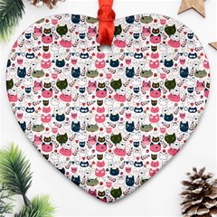 Adorable Seamless Cat Head Pattern01 Ornament (heart)