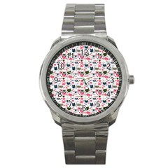 Adorable Seamless Cat Head Pattern01 Sport Metal Watch by TastefulDesigns