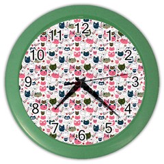 Adorable Seamless Cat Head Pattern01 Color Wall Clock by TastefulDesigns