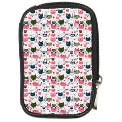 Adorable Seamless Cat Head Pattern01 Compact Camera Leather Case by TastefulDesigns