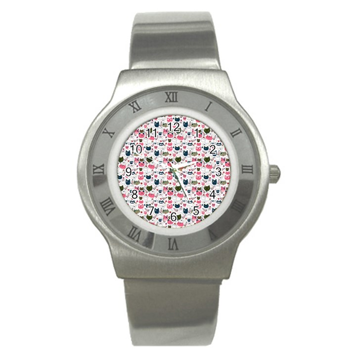 Adorable seamless cat head pattern01 Stainless Steel Watch