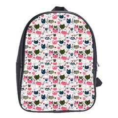 Adorable Seamless Cat Head Pattern01 School Bag (large) by TastefulDesigns