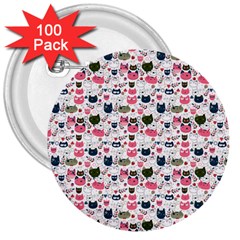 Adorable Seamless Cat Head Pattern01 3  Buttons (100 Pack)  by TastefulDesigns